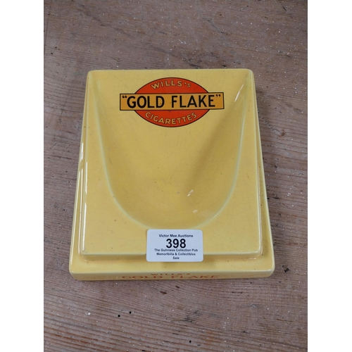 398 - Wills's Gold Flake ceramic advertising ashtray. {4 cm H x 16 cm W x 18 cm D}.