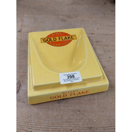 398 - Wills's Gold Flake ceramic advertising ashtray. {4 cm H x 16 cm W x 18 cm D}.