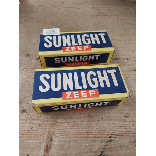 399 - Two packets of 1950's Sunlight Soap. {4 cm H x 16 cm W x 7 cm D}.