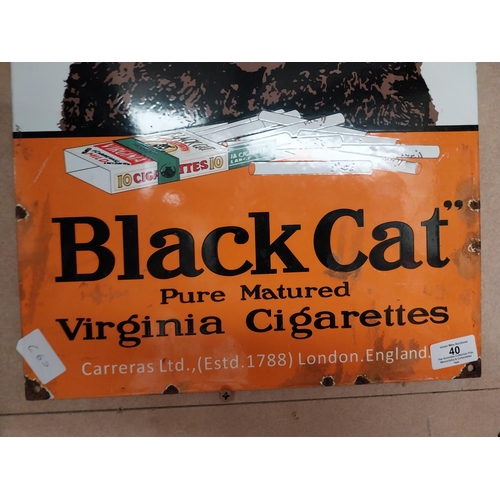 40 - Black Cat Virginia Cigarettes enamel advertising sign. {45 cm H x 36 cm W}.