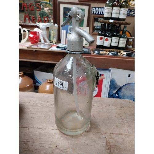 408 - Early 20th C. glass soda siphon. {30 cm H x 13 cm W}.