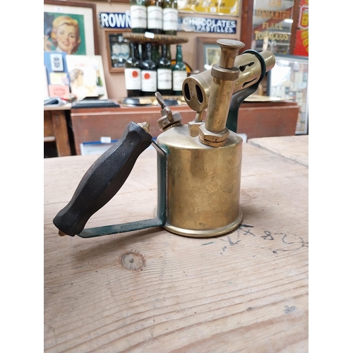 412 - Art Deco style brass blow torch. {15 cm H x 21 cm W x 8 cm D}.