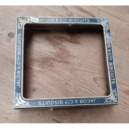 416 - 1950's Aluminium Jacob's Biscuits box. {6 cm h x 23 cm W x 23 cm D}.