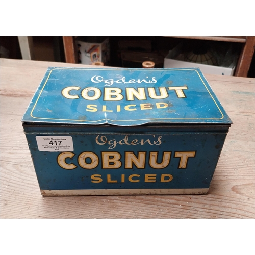 417 - Ogden's Cobnut Sliced Tobacco advertising tin. {12 cm H x 22 cm W x 15 cm D}.