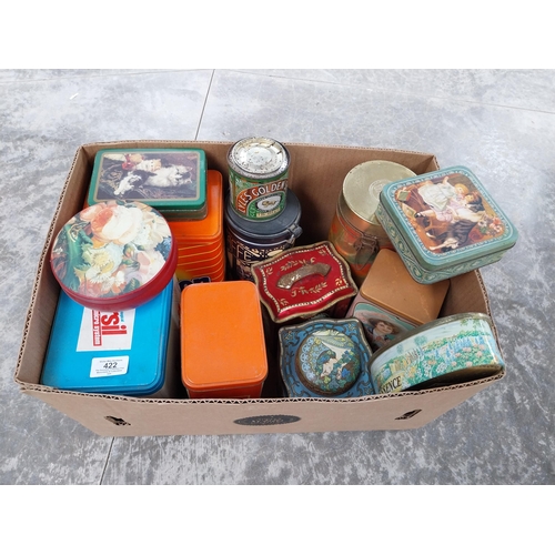 422 - Box of thirteen old advertising tins - various soap powders and Chocolate.