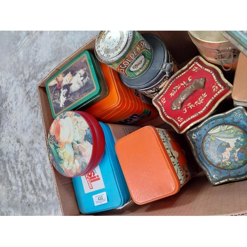 422 - Box of thirteen old advertising tins - various soap powders and Chocolate.