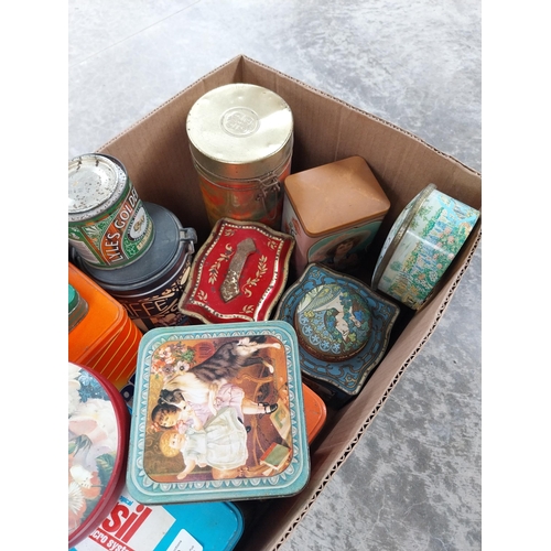 422 - Box of thirteen old advertising tins - various soap powders and Chocolate.