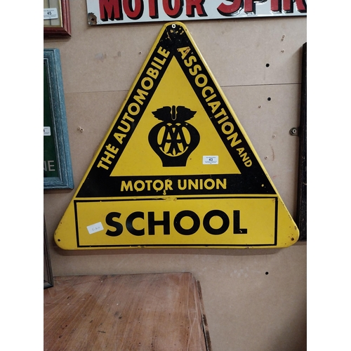 43 - Automobile Association Motor Union School tinplate advertising sign. {55 cm H x 52 cm W}.