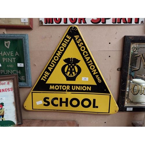 43 - Automobile Association Motor Union School tinplate advertising sign. {55 cm H x 52 cm W}.