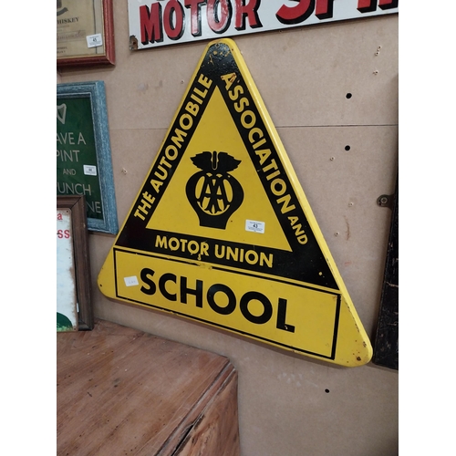 43 - Automobile Association Motor Union School tinplate advertising sign. {55 cm H x 52 cm W}.