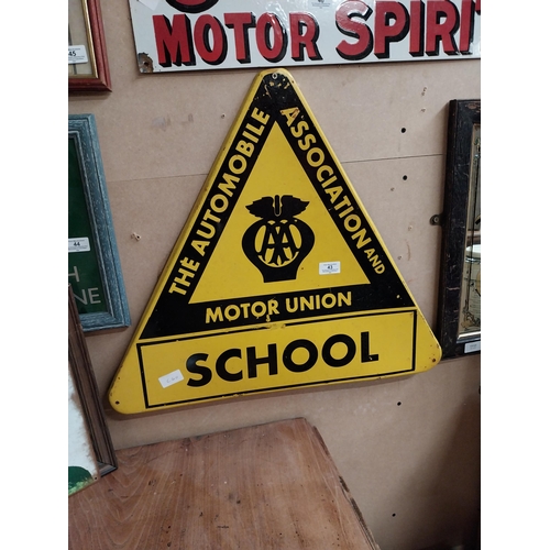 43 - Automobile Association Motor Union School tinplate advertising sign. {55 cm H x 52 cm W}.