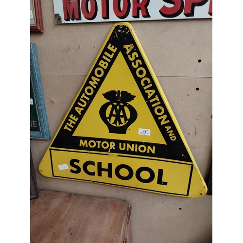 43 - Automobile Association Motor Union School tinplate advertising sign. {55 cm H x 52 cm W}.