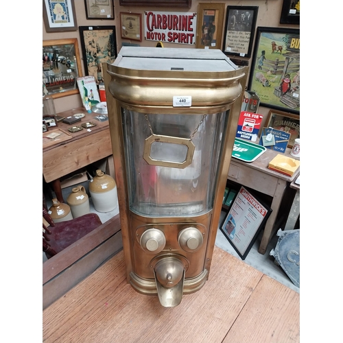 440 - Early 20th C. Otto Kind brass coffee dispenser. {80 cm H x 32 cm W}.