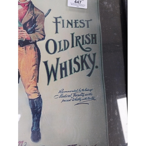 447 - Cowans Finest Old Irish Whiskey framed advertising print. {53 cm H x 43 cm W}.