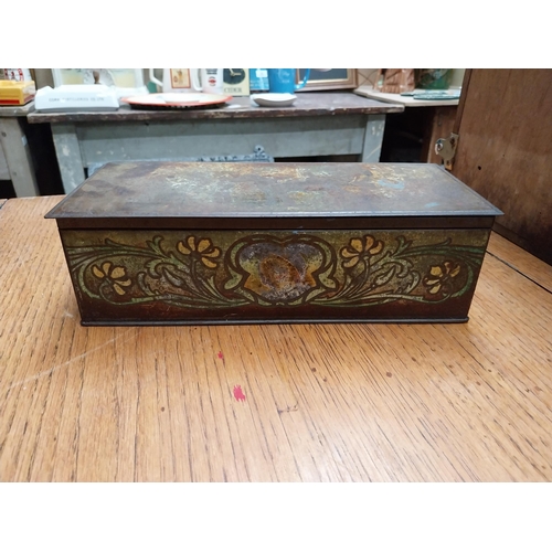 449 - Two Cow and Gate advertising tins, two Biscuit tins, Tea tin and Soda Siphon. {29 cm H and 6 cm H}.