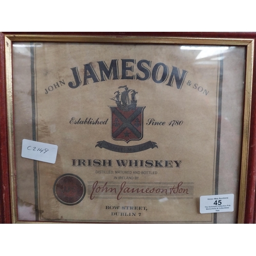 45 - Jameson Irish Whiskey framed advertising print. {24 cm H x 29 cm W}.