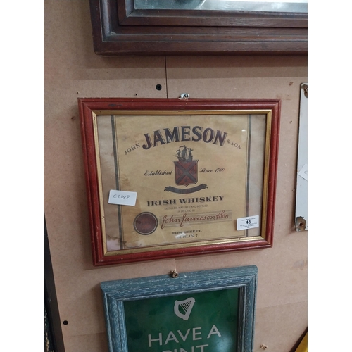 45 - Jameson Irish Whiskey framed advertising print. {24 cm H x 29 cm W}.