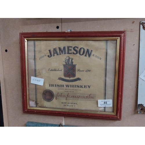 45 - Jameson Irish Whiskey framed advertising print. {24 cm H x 29 cm W}.