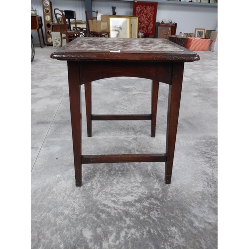 451A - 1950's mahogany bar table with marble inset top. {69 cm H x 50 cm W x 50 cm D}