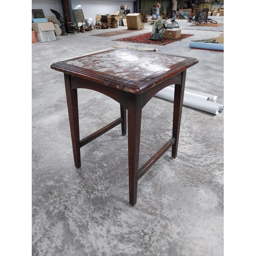 451B - 1950's mahogany bar table with marble inset top. {69 cm H x 50 cm W x 50 cm D}