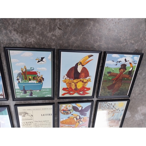 452 - Set of twelve 1970s Guinness framed advertising prints. {43 cm H x 33 cm W}.