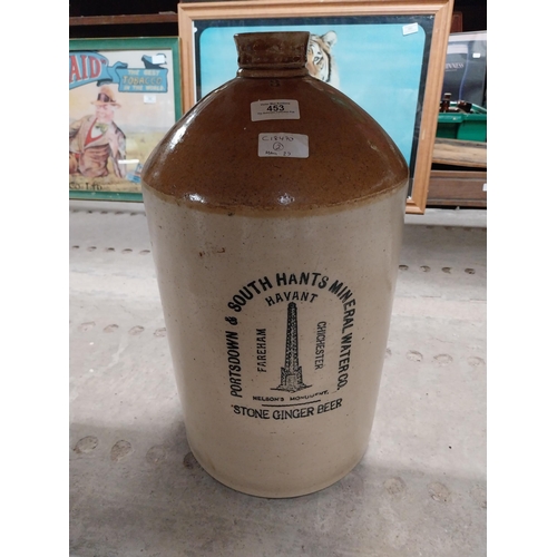 453 - Three gallon stoneware whiskey flagon Portsdown and South Hants. {51 cm H x 25 cm Dia.}.