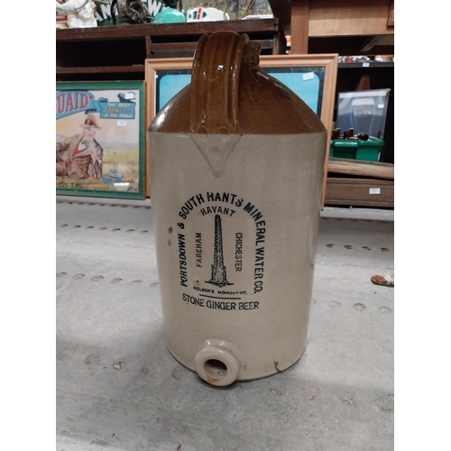 453 - Three gallon stoneware whiskey flagon Portsdown and South Hants. {51 cm H x 25 cm Dia.}.