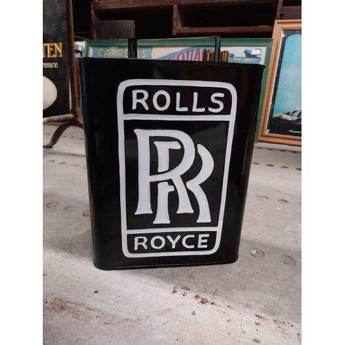 455 - Rolls Royce metal petrol can. {30 cm H x 24 cm W x 15 cm D}.