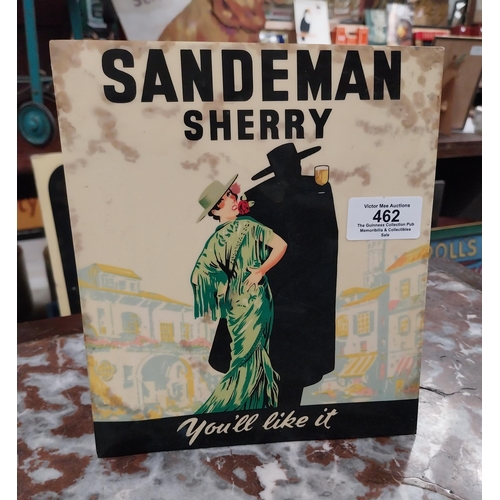 462 - Sandeman Sherry You'll Like It celluloid showcard. {20 cm H x 17 cm W}.