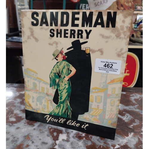 462 - Sandeman Sherry You'll Like It celluloid showcard. {20 cm H x 17 cm W}.