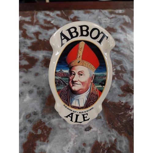 466 - Abbott Ale and Greene King IPA font fronts. {11 cm H x 8 cm W} and {12 cm H x 7 cm W}.