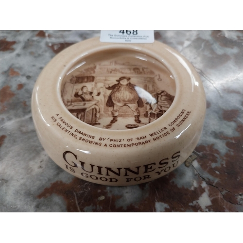 468 - Guinness Sam Weller ceramic advertising ashtray. {3 cm H x 11 cm Dia.}.