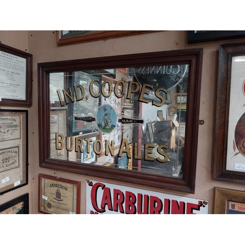 47 - Early 20th C. Ind Coope's Burtons Ales framed advertising mirror. {59 cm H x 86 cm W}.