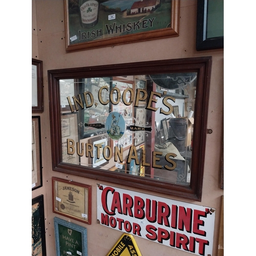 47 - Early 20th C. Ind Coope's Burtons Ales framed advertising mirror. {59 cm H x 86 cm W}.