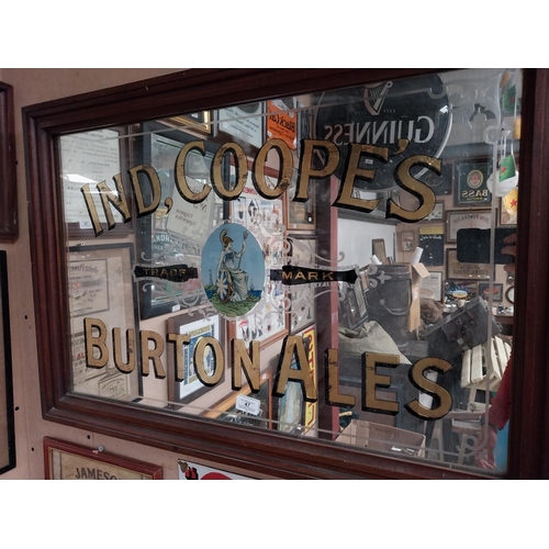 47 - Early 20th C. Ind Coope's Burtons Ales framed advertising mirror. {59 cm H x 86 cm W}.