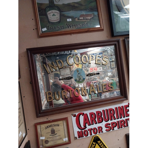 47 - Early 20th C. Ind Coope's Burtons Ales framed advertising mirror. {59 cm H x 86 cm W}.