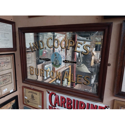 47 - Early 20th C. Ind Coope's Burtons Ales framed advertising mirror. {59 cm H x 86 cm W}.