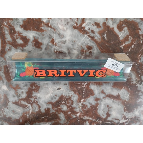 476 - Britvic Orange plastic shelf sign. {5 cm H x 25 cm W x 4 cm D}.