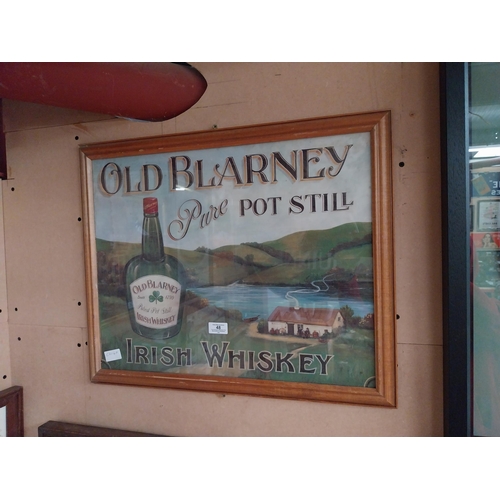 48 - Framed Old Blarney Pure Pot Still Irish Whiskey advertising print. {50 cm H x 61 cm W}.