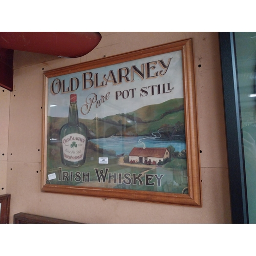 48 - Framed Old Blarney Pure Pot Still Irish Whiskey advertising print. {50 cm H x 61 cm W}.