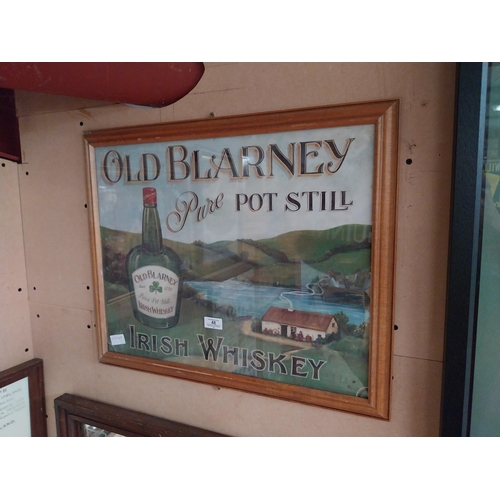 48 - Framed Old Blarney Pure Pot Still Irish Whiskey advertising print. {50 cm H x 61 cm W}.