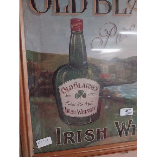 48 - Framed Old Blarney Pure Pot Still Irish Whiskey advertising print. {50 cm H x 61 cm W}.