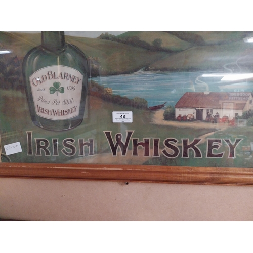 48 - Framed Old Blarney Pure Pot Still Irish Whiskey advertising print. {50 cm H x 61 cm W}.