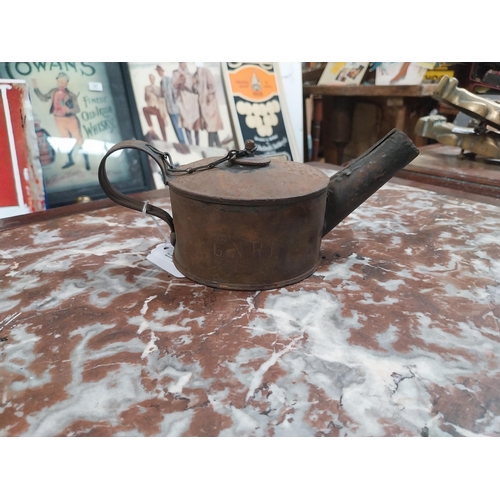 483 - Great Northern Railway metal oil can. {8 cm H x 20 cm W x 10 cm D}.