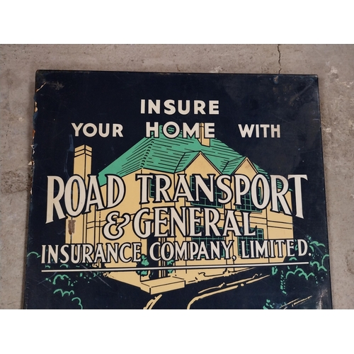 494 - Road Transport and General Insurance Company alloy advertising sign. {47 cm H x 30 cm W}.