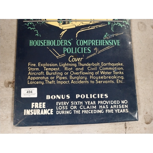 494 - Road Transport and General Insurance Company alloy advertising sign. {47 cm H x 30 cm W}.