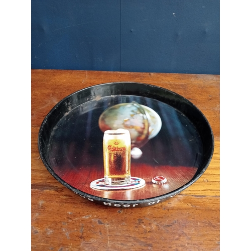 497 - Carling advertising ashtray and Carlsberg tray {H 3cm x D 21cm and H 3cm x  Dia 20cm}. - NOT AVAILAB... 