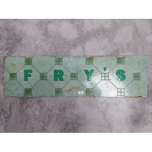 499 - Fry's enamel advertising sign {30 cm H x 42 cm W}.