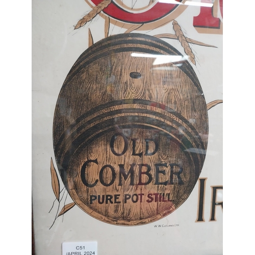 50 - Ask for Old Comber Cream of Irish Whiskey framed advertising print. {54 cm H x 66 cm W}.