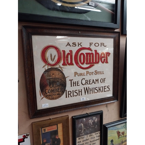 50 - Ask for Old Comber Cream of Irish Whiskey framed advertising print. {54 cm H x 66 cm W}.